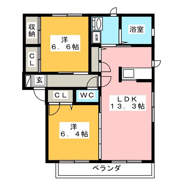 ブルーム リーフ A棟(2LDK/2階)の間取り写真