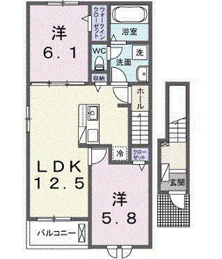 アンフィニ アムールII(2LDK/2階)の間取り写真