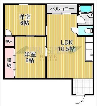 トクマスマンション(2LDK/4階)の間取り写真