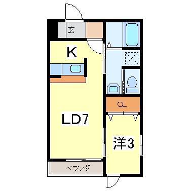 ブリストル(1LDK/2階)の間取り写真