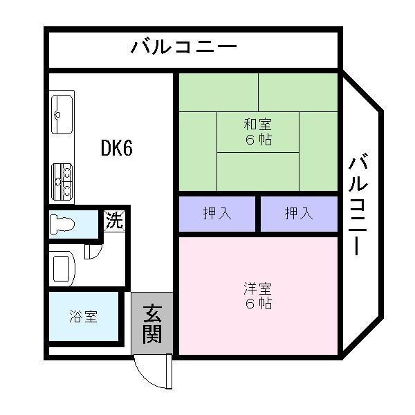 弁天ヒルズ(2DK/2階)の間取り写真