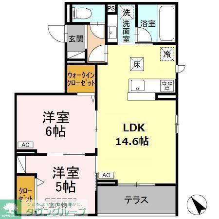 シャルムコート(2LDK/1階)の間取り写真