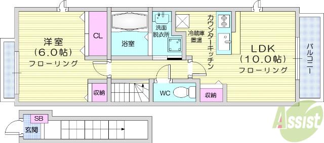 MOONBRIDGE3(1LDK/2階)の間取り写真