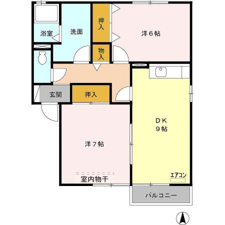 フラワーレジデンス北山 A(2DK/1階)の間取り写真