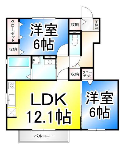 グレイセス尾張部(2LDK/1階)の間取り写真
