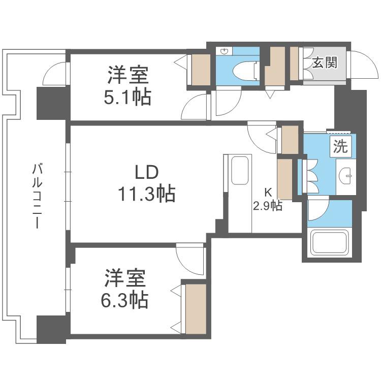 プレミストタワーズ札幌苗穂BRIGHTGATE(2LDK/23階)の間取り写真