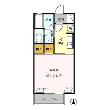 アネーロ和田A棟(1K/2階)の間取り写真