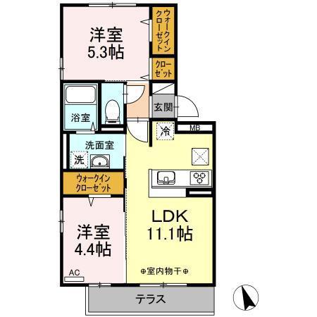 オッツ梅満Ⅱ A棟(2LDK/1階)の間取り写真