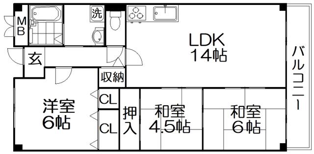 フォレ招提(3LDK/3階)の間取り写真
