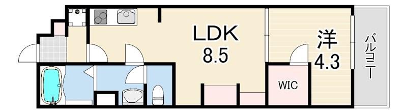リブリ・中山手(1LDK/1階)の間取り写真