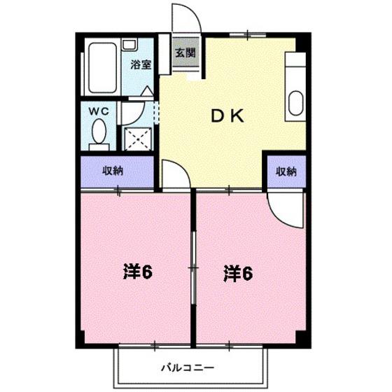 シティーハイツグリーンB棟(2DK/2階)の間取り写真