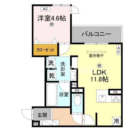 メゾンルル赤川(1LDK/2階)の間取り写真