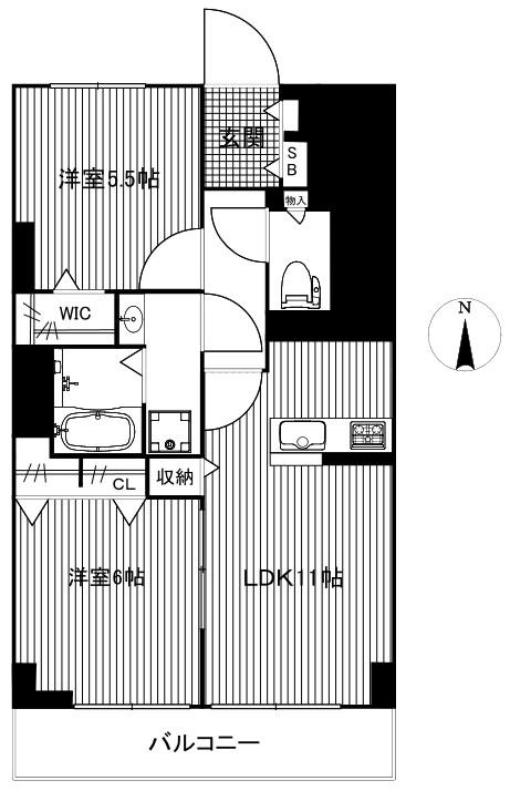 等々力ビューハイツ(2LDK/6階)の間取り写真