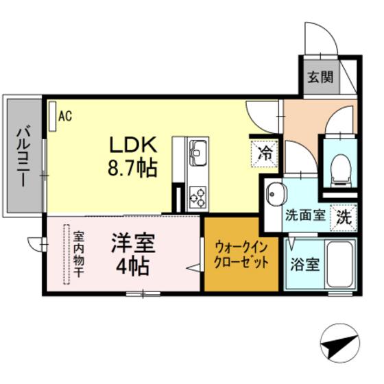レセンテ安東(1LDK/2階)の間取り写真