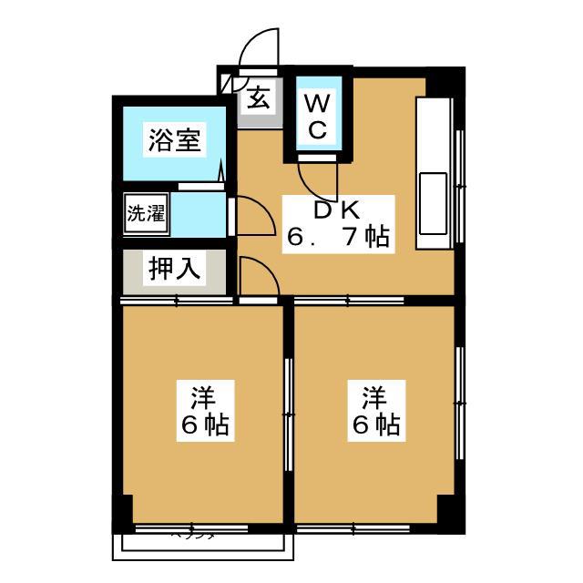 カサイハイツV(2DK/3階)の間取り写真