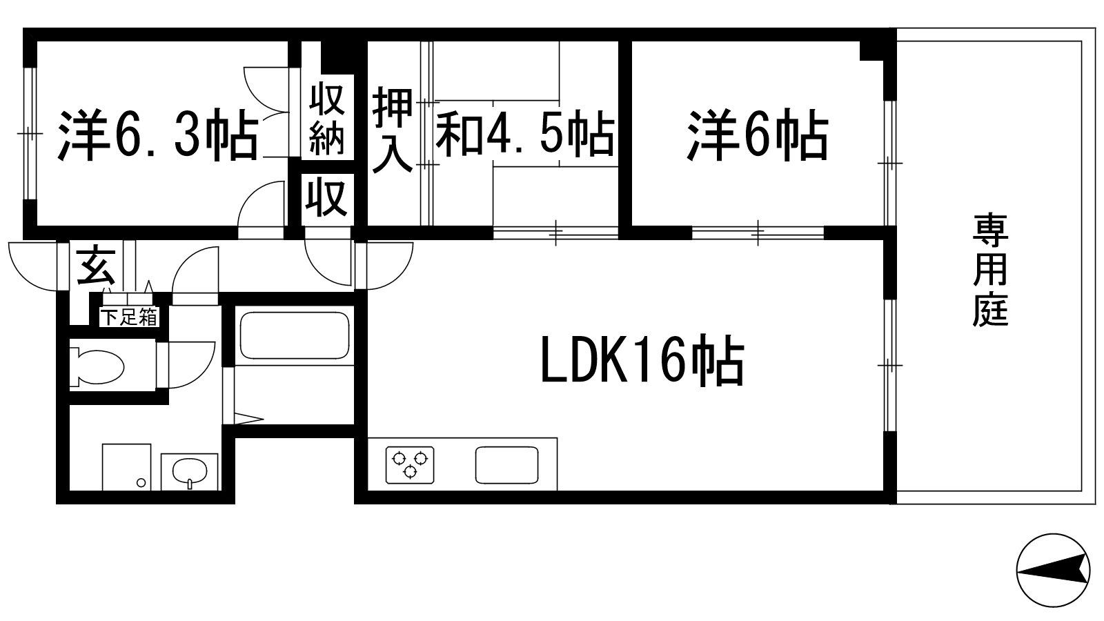 逆瀬川グリーンハイツ(3LDK/1階)の間取り写真