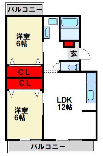 大西コーポラス(2LDK/1階)の間取り写真
