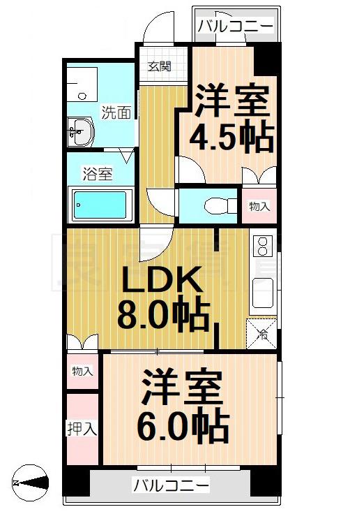 EXE金山(2LDK/8階)の間取り写真