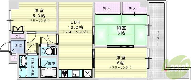 グリーンパレス千里中央A棟(3LDK/2階)の間取り写真
