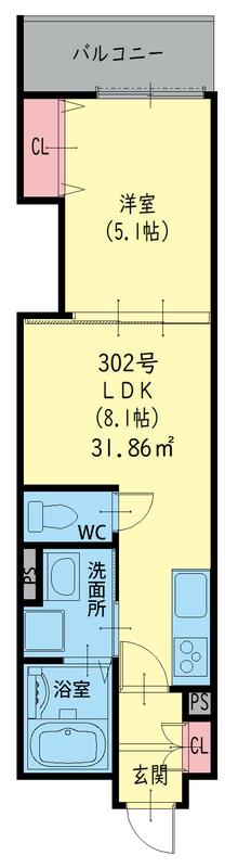 クリエオーレ菱江II(1LDK/2階)の間取り写真