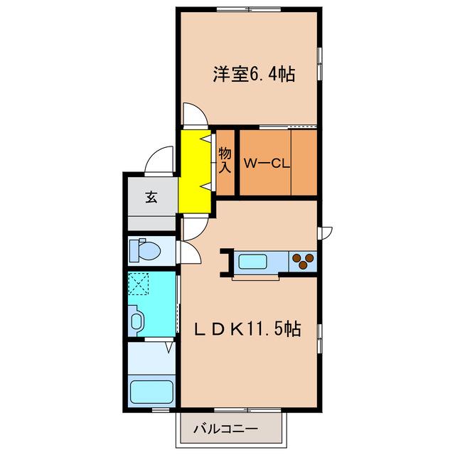 アヴェニュー壱番館(1LDK/2階)の間取り写真