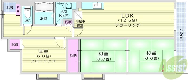 グランコーポ美穂Ⅱ(3LDK/3階)の間取り写真
