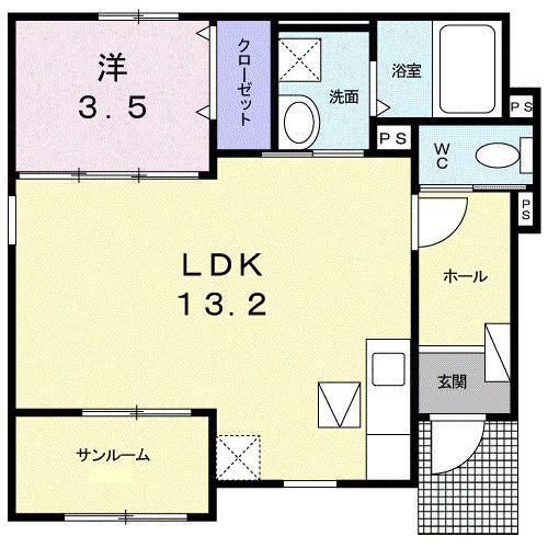 ブルーディアマンテ(1LDK/1階)の間取り写真