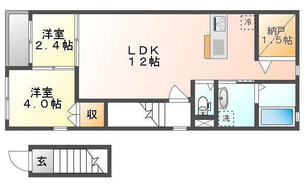 シャガールA(2LDK/2階)の間取り写真