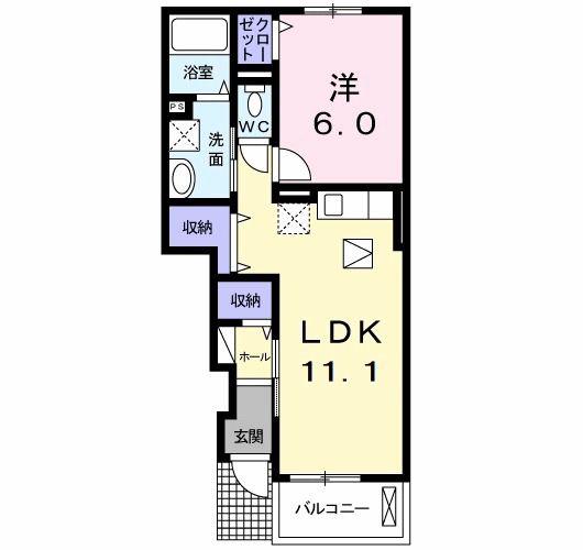 ベルジュネスI(1LDK/1階)の間取り写真