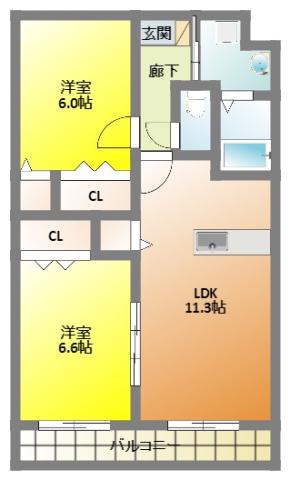 フロイデ宮竹(2LDK/2階)の間取り写真