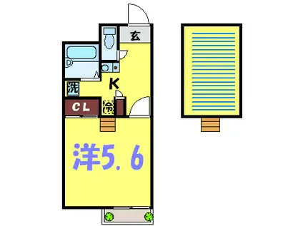 熊本県熊本市西区 2階建 築19年(1K/1階)の間取り写真