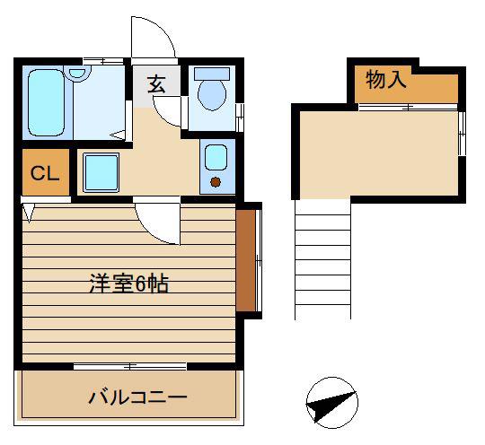 ブルースカイふじみ野(1K/2階)の間取り写真