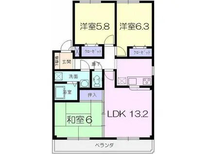 中村マンションII(3LDK/2階)の間取り写真