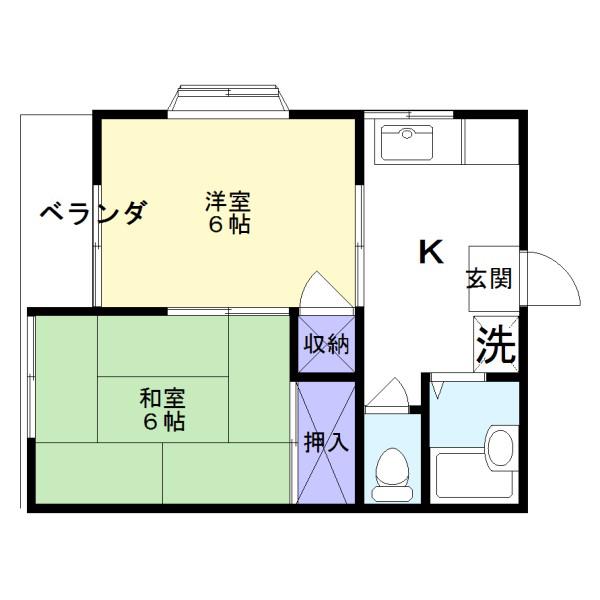 ニューライフハウス(2K/1階)の間取り写真