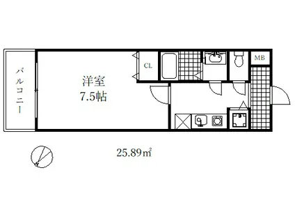 ケーディエックスレジデンス三宮(1K/6階)の間取り写真
