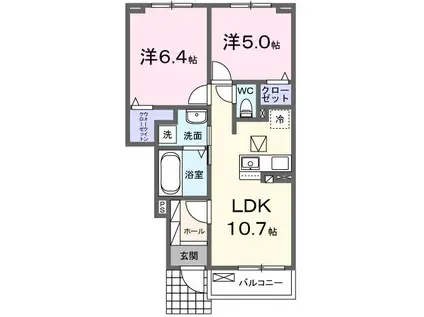 福守町アパートB(2LDK/1階)の間取り写真