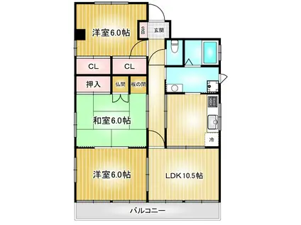 メゾンドシムラ(3LDK/4階)の間取り写真