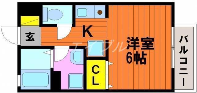 パティオ翼(1K/2階)の間取り写真
