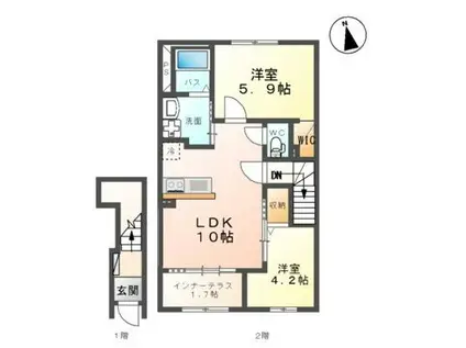 クレストハイム(2LDK/2階)の間取り写真