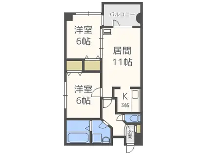 シェスタ麻生館(2LDK/4階)の間取り写真