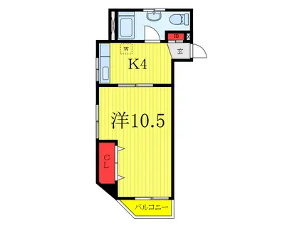 高城ビル(1K/2階)の間取り写真