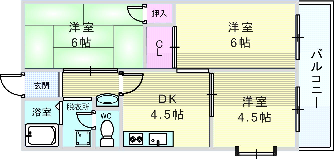 アガナハイツ(3DK/1階)の間取り写真