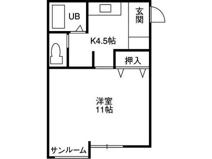 サウスコート(1K/1階)の間取り写真