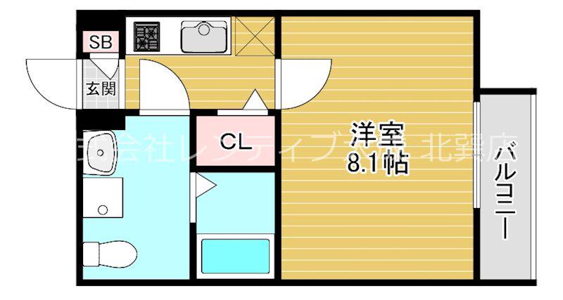 カルミア鶴橋(1K/2階)の間取り写真