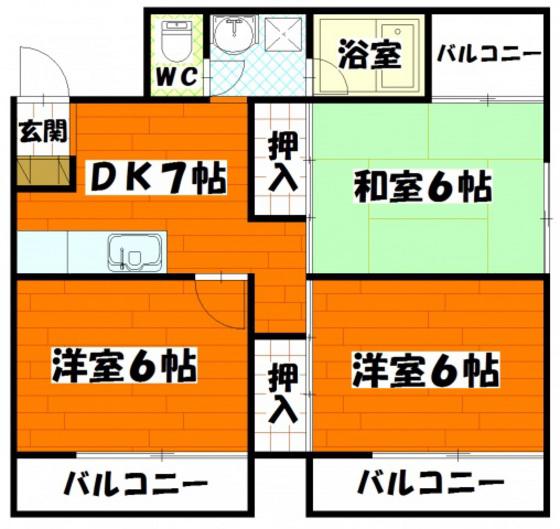 シブシタビル(3DK/7階)の間取り写真