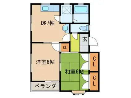 コーポピュア(2DK/1階)の間取り写真