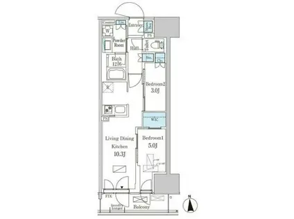 パークアクシス品川天王洲アイル(2LDK/10階)の間取り写真