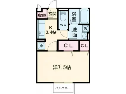 キャトルセゾン(1K/2階)の間取り写真