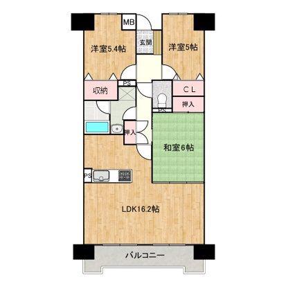 エンゼルハイム東福山壱番館(3LDK/6階)の間取り写真