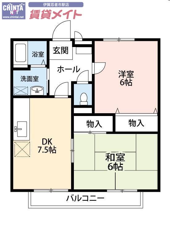 ニューソシアA(2DK/2階)の間取り写真